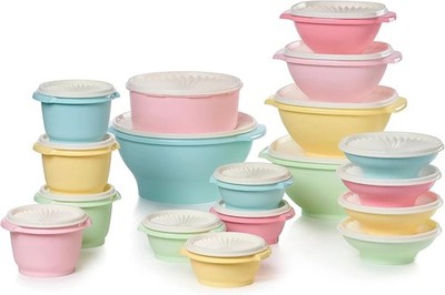 Tupperware 36PC Set Servalier Heritage Bowls Containers w/Lids Pastel MultiColor