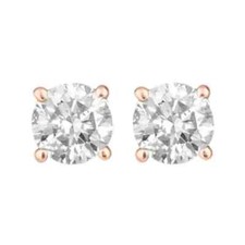14K Rose Solid Gold Created White Diamond Round Stud Earrings - D/VVS1