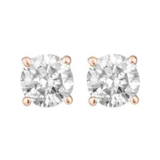 14K Rose Solid Gold Created White Diamond Round Stud Earrings - D/VVS1