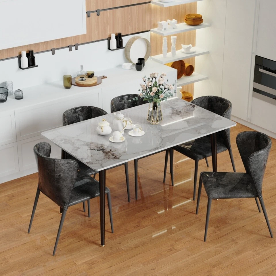 FATIVO Stunning Marble Dining Table Rectangular Kitchen Dinette Table 4-6 Seater - Image 2 of 4