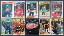 VINTAGE 9 CARD NHL HOCKEY PLAYER SIGNED AUTOGRAPH LOT + TIM TAYLOR PUCK no COA