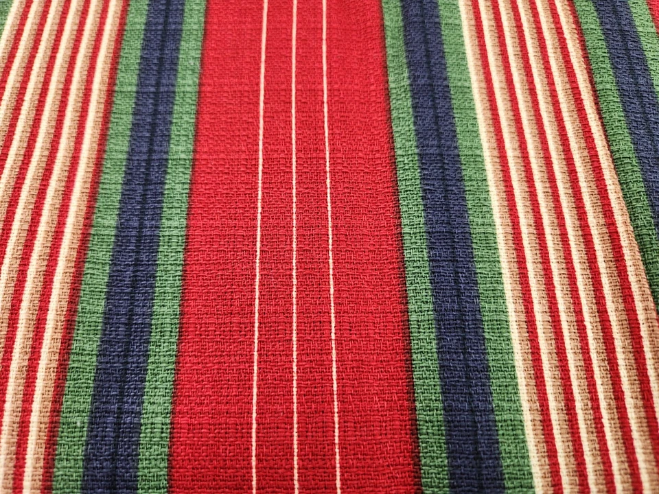 2 yds Moda Home Decor Maroon Green Blue Striped Barkcloth Like Fabric Textured - Image 2 of 4