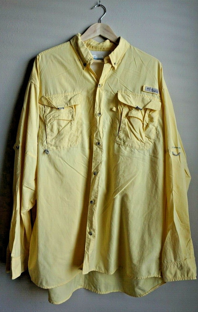 Chemise De Pêche Columbia PFG Homme Jaune – Taille XL Ventilée 100% Polyester