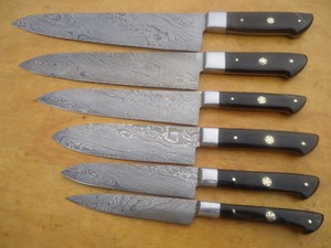 Custom Made Damascus Blade 6 Pc S Kitchen Knives Set A E 71 H