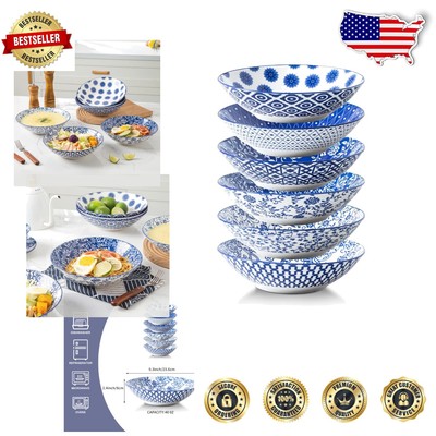 Elegant 9-Inch Round Salad Bowls - Set of 6 Ceramic, Oven & Microwave Safe
