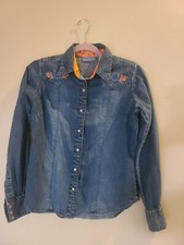Vintage Womens Western Wrangler Blues Snap Button Jean Shirt Size Sm