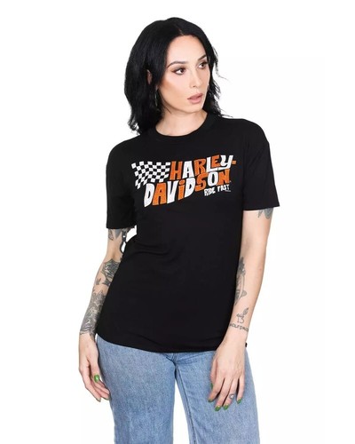Harley Davidson T-shirt Haulin Ass Women's Black Rhinestones Short Sleeve