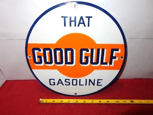 VINTAGE 11 3/4 in GOOD GULF GASOLINE ADVERTISING SIGN HEAVY METAL # S 198