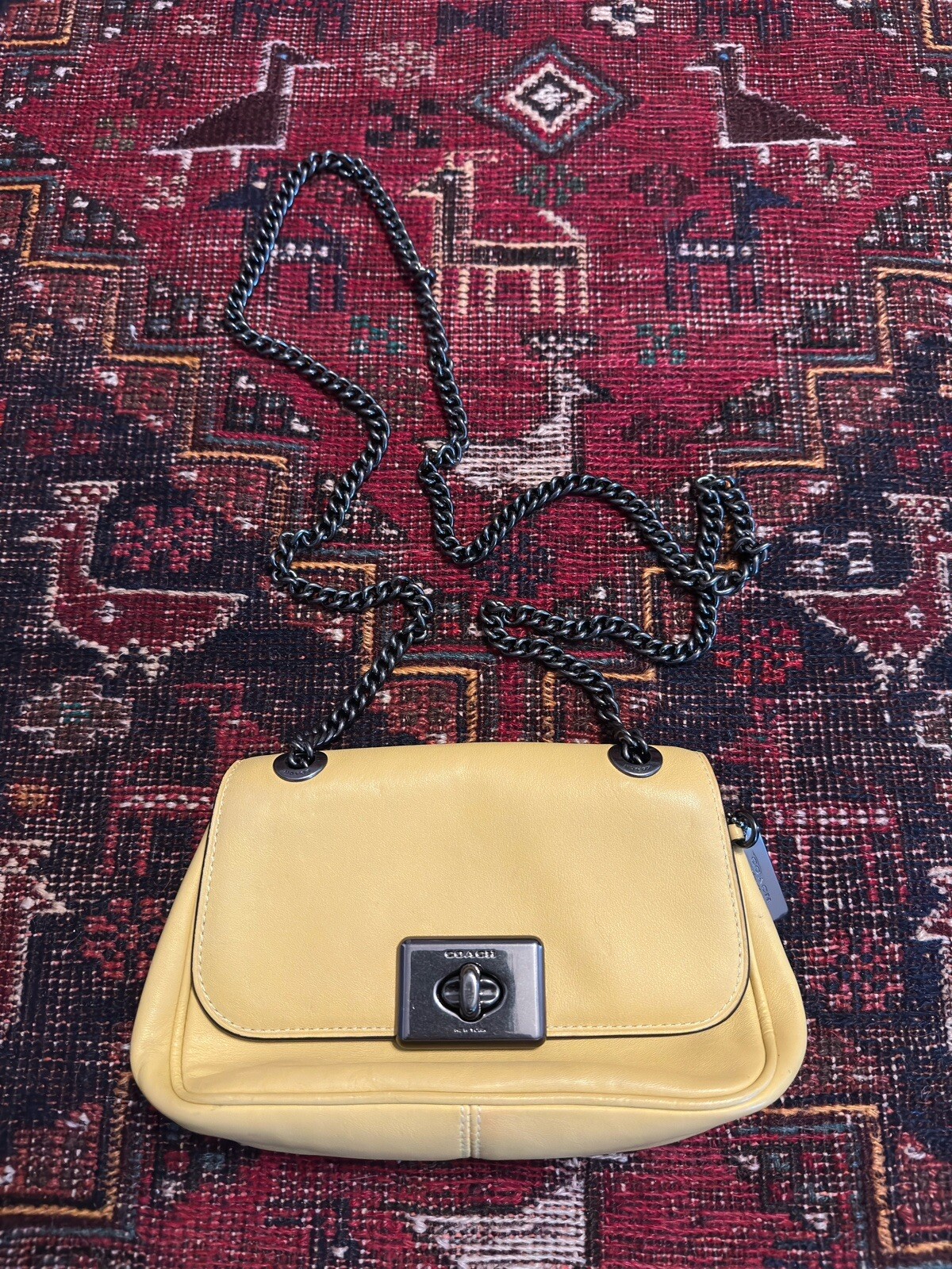 Vintage y2k Coach Cassidy Crossbody Purse Yellow Leather Mini Bag Silver tone