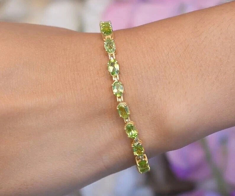 14K Yellow Gold Plated Oval Cut Lab Created Peridot Women's Tennis