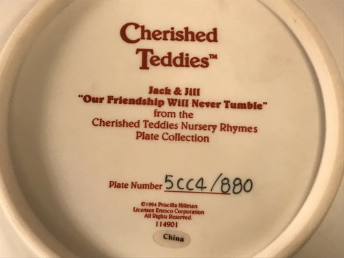Cherished Teddies Collector Plate Jack & Jill R Friendship Never Tumble MAX4407 - Picture 7 of 8