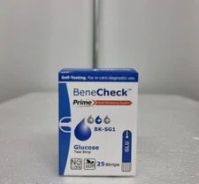 1 Box BENECHECK Prime Glucose Test Strips (25 Strips)