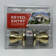 GUARD SECURITY KEYED ENTRY Brass Locking Door Knob 2 Keys New In Package
