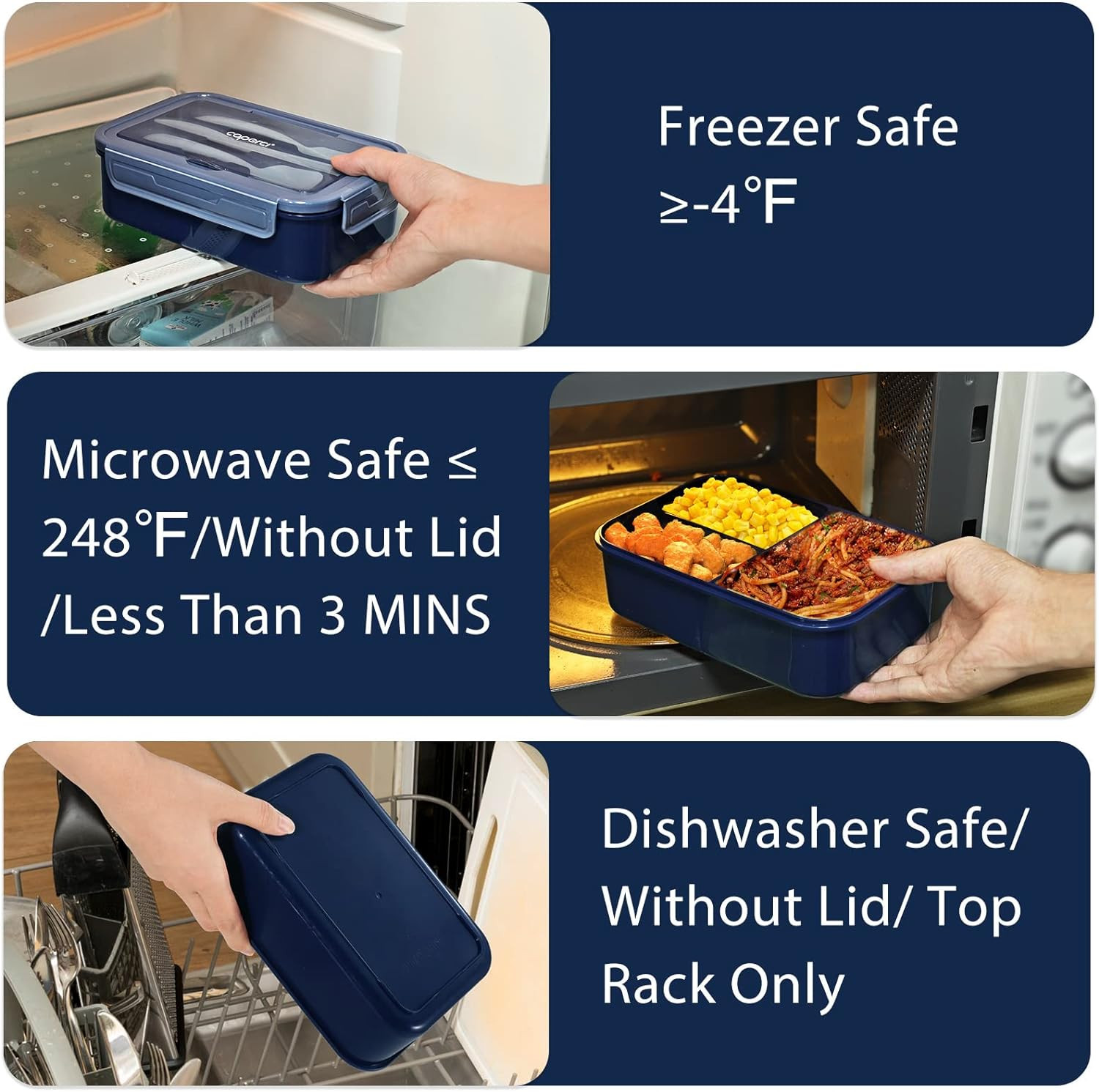 Caperci Classic Bento Box Adult Lunch Box for Older Kids - Leakpoof 47 Oz 3-Comp