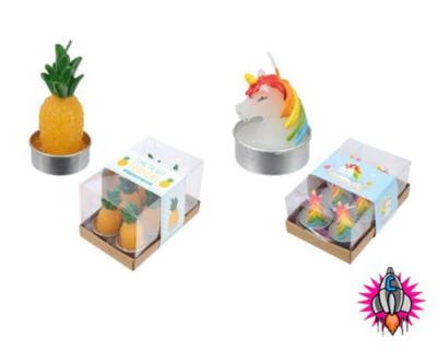 SET MIT SECHS NIEDLICHEN TEELEUCHTEN KERZEN VERZAUBERTER REGENBOGEN EINHORN ODER ANANAS