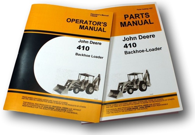 Operators Manual Set for John Deere Jd410 Loader Backhoe Parts Catalog ...