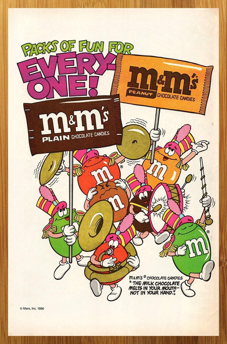 1987 M&M's Candy Vintage Print Ad/Poster Chocolate Peanut Marching