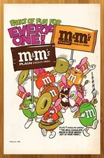 1987 M&M's Candy Vintage Print Ad/Poster Chocolate Peanut Marching Band Art 80s