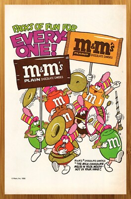 1987 M&M's Candy Vintage Print Ad/Poster Chocolate Peanut Marching