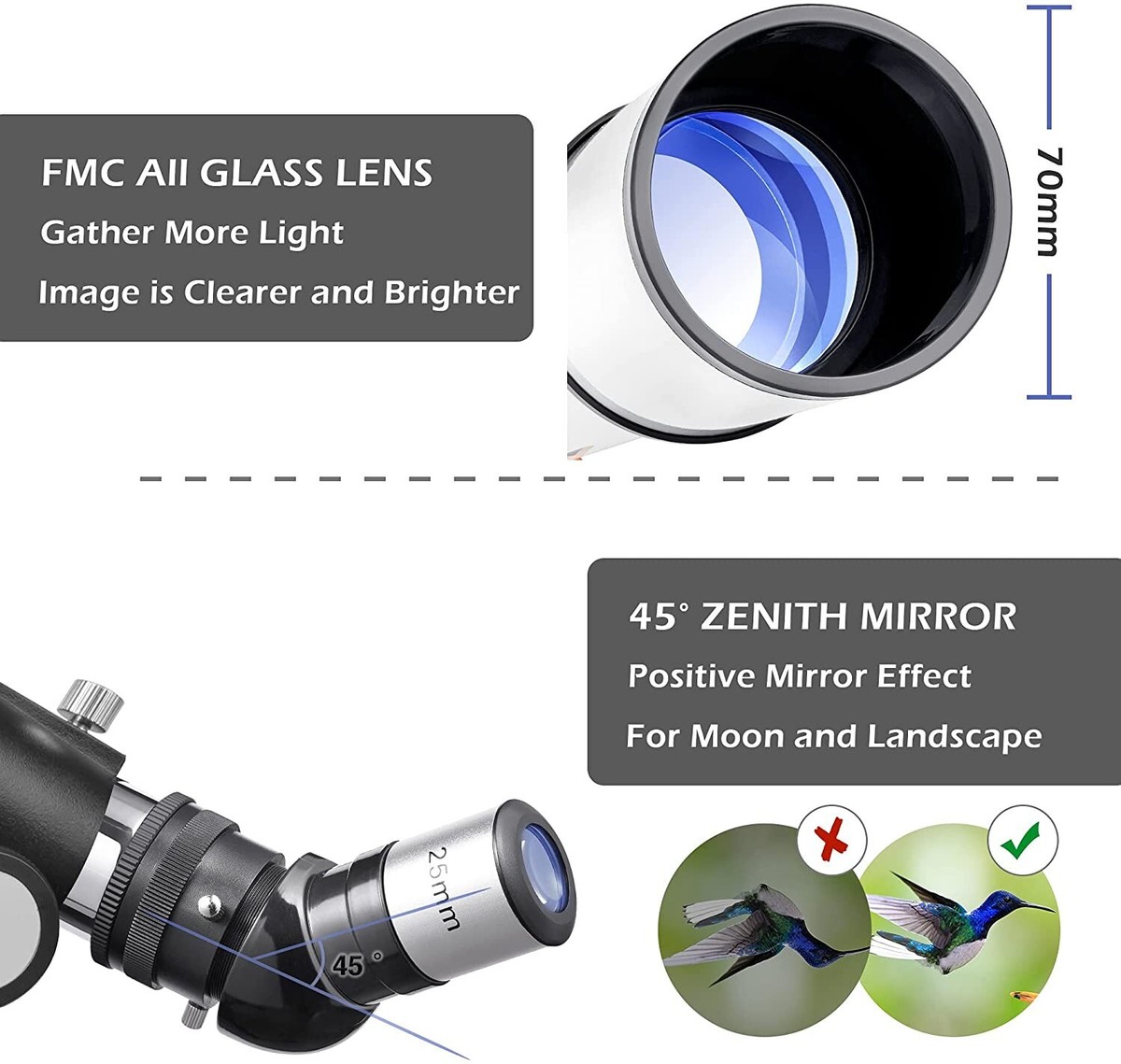 Professional Refractor Telescope, 70mm Aperture and 700mm Focal