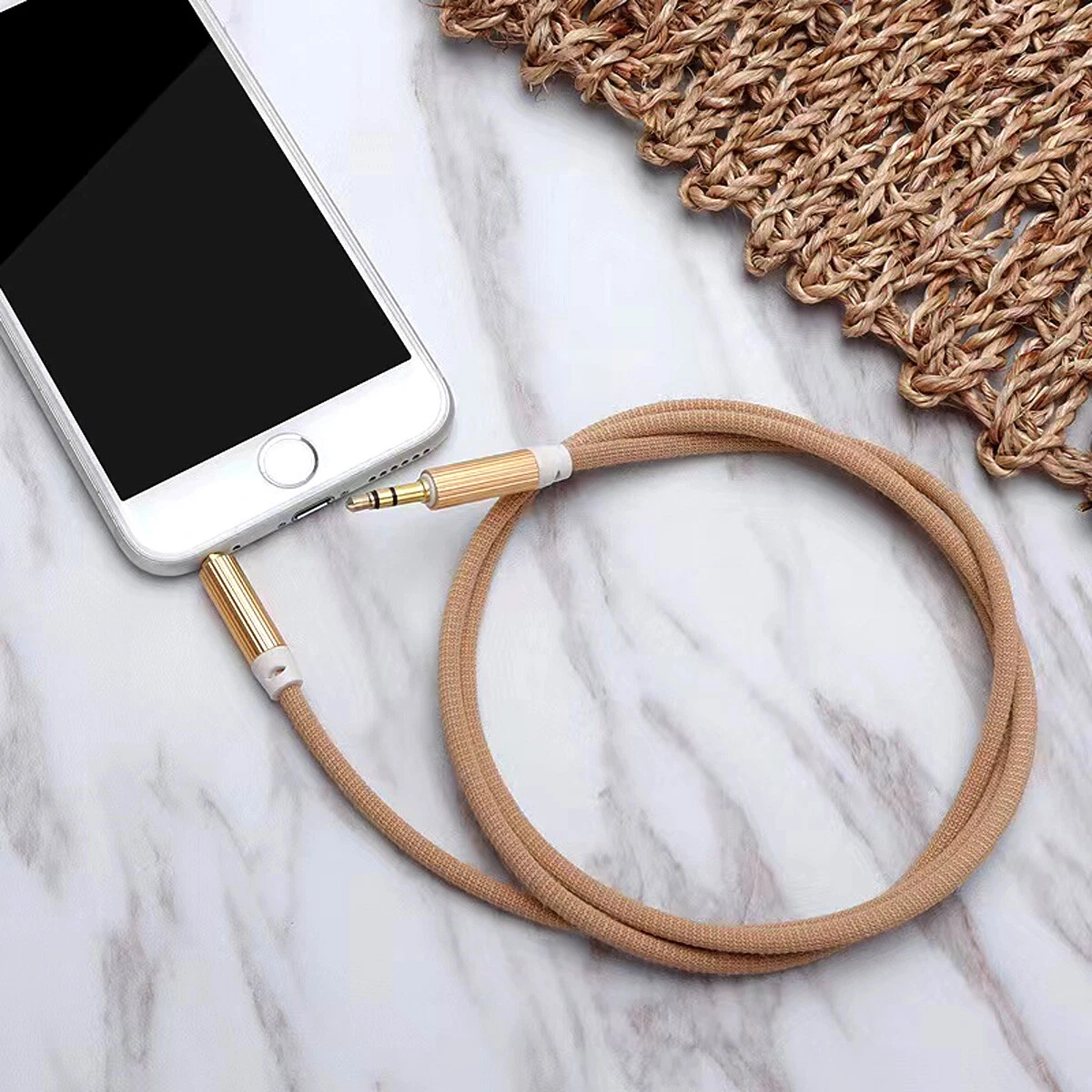 Beige Braided Audio Cable