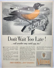 1937 Veedol Motor Oil Winter Bird Vintage Poster Man Cave Art Deco 30's