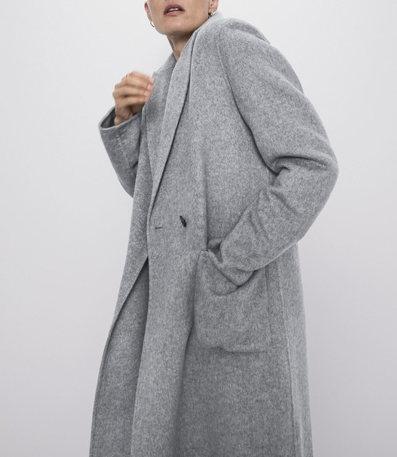 Zara Woman Buttoned Masculine Coat Grey Marl Ref 7522/242 Size L NWT eBay