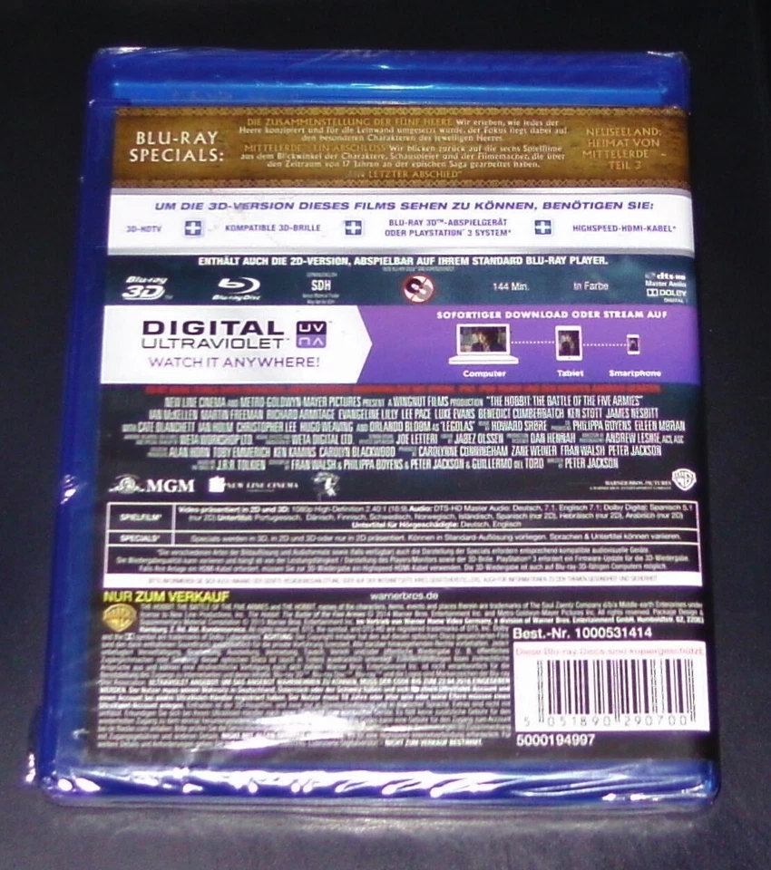DER HOBBIT DIE SCHLACHT DER FÜNF HEERE 3D BLU RAY + BLU RAY NEU & OVP - Bild 2 von 4