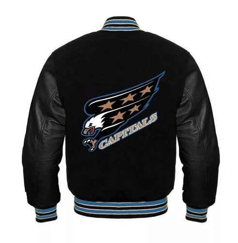 Washington Capitals Letterman Black Baseball Jacket