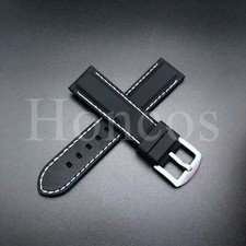 20 22 24 26 MM Black Rubber Silicone Strap Band Fits For Guess White Stitching