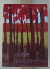 Original painting FALL TREE FOREST WOODS HILL COLORIST MODERN HOME DECOR mini
