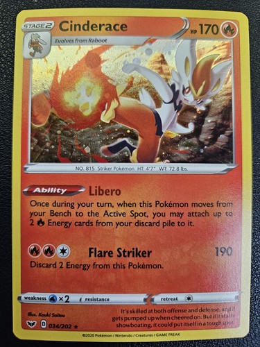 Cinderace - 034/202 - NM/M - Cosmos Holo Rare - Sword/Shield Base - Pokemon TCG