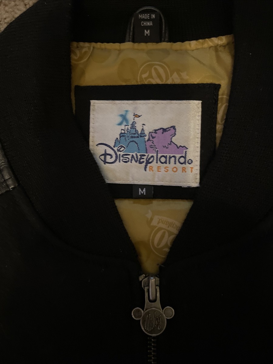 Disneyland 50th Anniversary Black Wool Varsity Bomber Leather