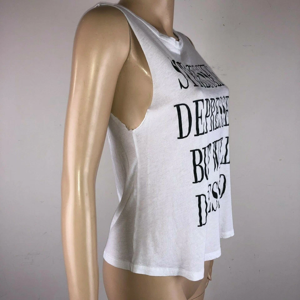 Camiseta Estrés Deprimida Pero Bien Vestida Blanca Sin Mangas Para Mujer S Foto 3 de 4