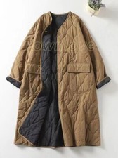 Womens Collarless Long Sleeve Single-breasted Winter Coat Button Casual Vintage