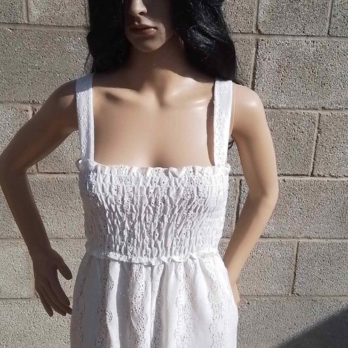 Zara Jumpsuit Sz S White Eyelet Design Sleeveless Tank Ankle Resort Semi Sheer - Picture 3 of 14