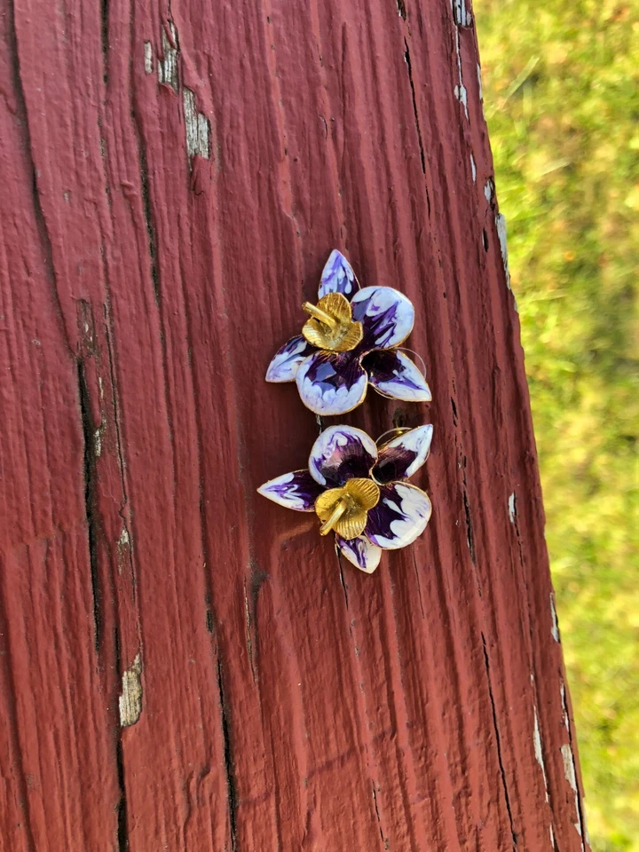 14-каратные позолоченные серьги-гвоздики с фиолетовым цветком для женщин — шикарный подарок для ювелирных изделий - Изображение 4 из 4