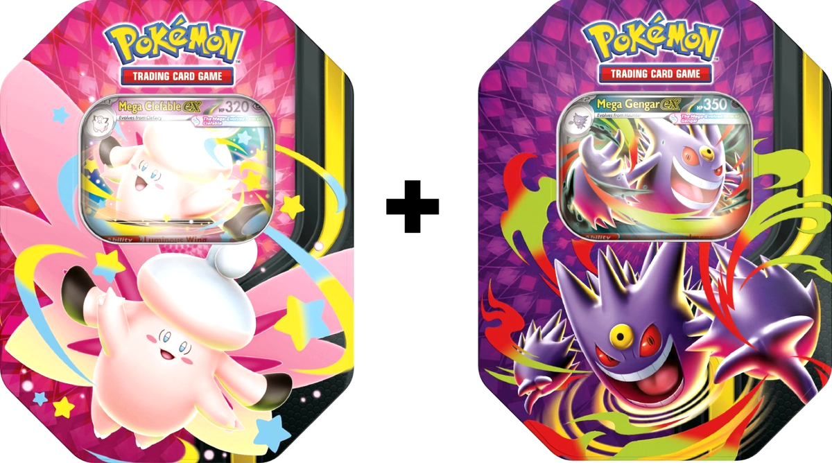 2 Pokemon TCG Mega Moonlit ex Tin Bundle Clefable & Gengar Sealed