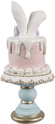 Clayre & Eef Deko Kaninchen auf Tortenständer Rosa Weiß Ø 9x20 cm