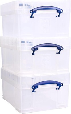 Really Useful Kunststoff Aufbewahrungsbox 21L XL transparent 3er Pack LIEFERUNG AM NÄCHSTEN TAG