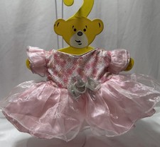 Build A Bear Pink Sparkle Dress  Bow Tulle Satin Silver Vintage Rare