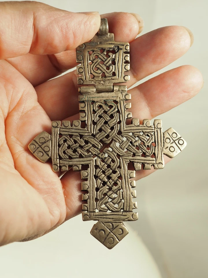CROIX COPTE PENDENTIF ANCIENNE METAL ARGENTE ANTIQUE SILVER PLATE CROSS PENDANT - Photo 4/4