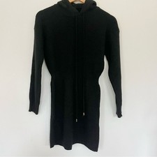 NWOT Unbranded Black Knit Hooded Dress w Cinch Waist and Pullstring Small