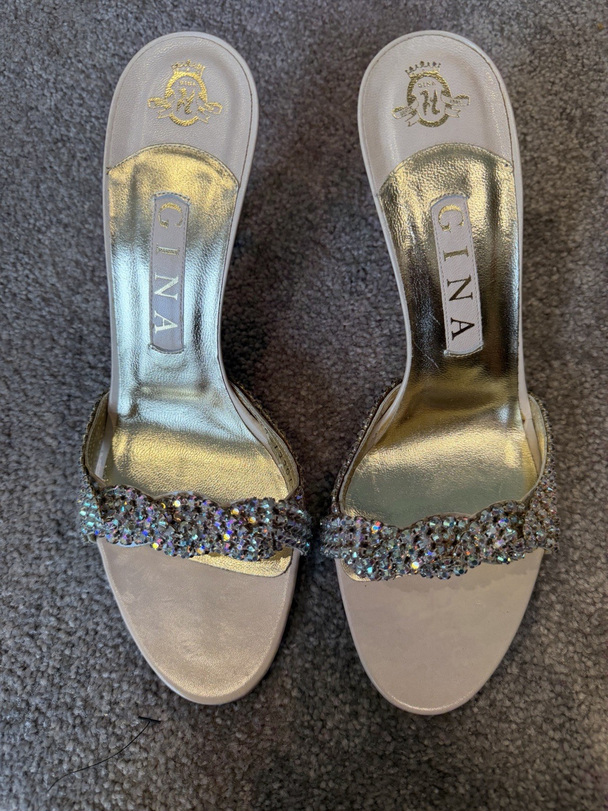 GINA Mules Embellished Crystal LEATHER SHOES 39/ 6 BNIB Never Worn Vintage image 9