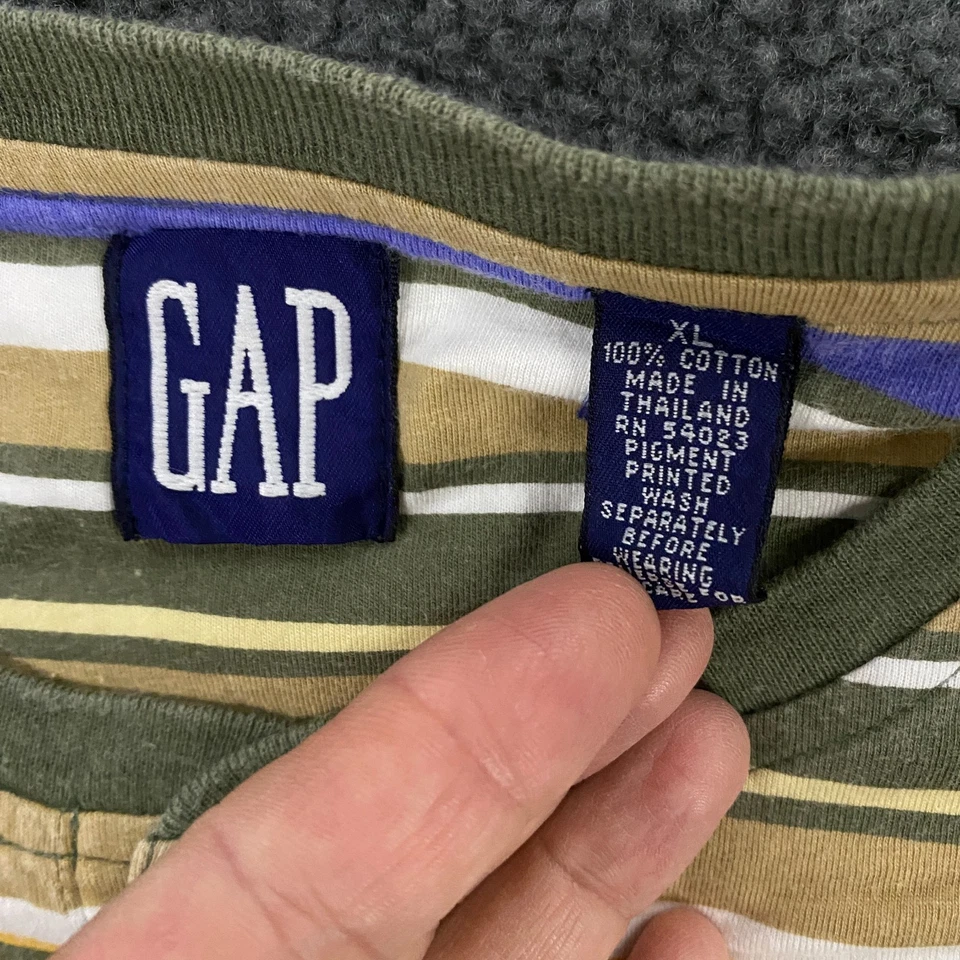 Camiseta De Colección Y2K Gap Henley Para Hombres XL Manga Corta Algodón Rayas Surf Skate Foto 3 de 4