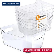 6 Pack Clear Plastic Storage Bins with Lids Labels, Stackable Organizer Contai