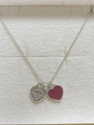 TIFFANY & Co. Return to Mini Double Red Heart Enamel Pendant