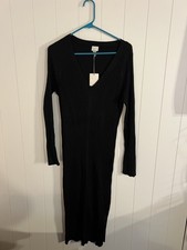 A New Day Black Ribbed Midi Dress NWT