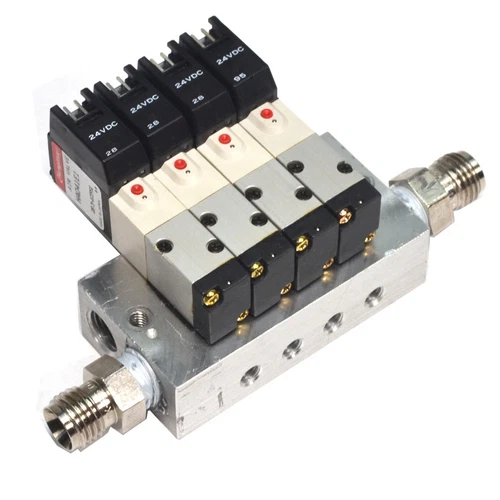 (4) Humphrey HA041E1 Indirect-Acting Pneumatic Valves 24VDC & H041M4A Manifold
