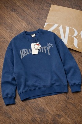 Brandneu mit Etikett Zara dunkelblau Hello Kitty Strass Sweatshirt Pullover Größe M
